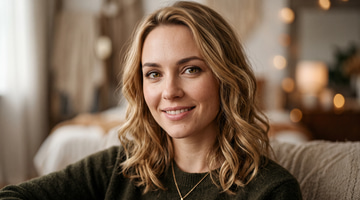 AI Identity Creator sample: An original face from a short brief — no real person required.