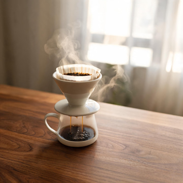 Seedream 5 Lite sample: A pour-over coffee set in morning window light.