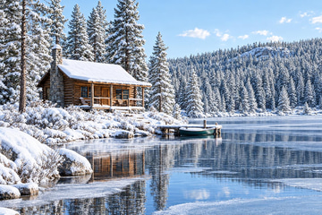 FLUX.2 Flex Edit sample: A summer cabin turned to deep winter, scene held.