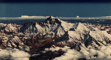 Grok Imagine Edit sample: A snow mountain range rendered as a woodblock print