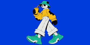 Recraft V4 Vector Pro sample: A flat vector panda character in streetwear on a blue field