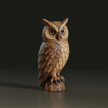 Hi3D 3.0 — From Image sample: A carved wooden owl figurine