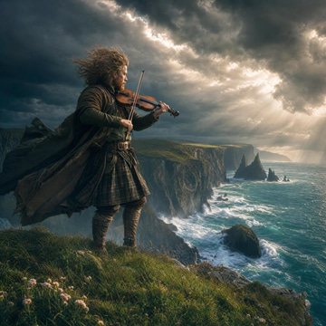 ElevenLabs Music v2.5 sample: A rousing Celtic folk anthem with fiddle and stomps, like storm light over Irish sea cliffs.