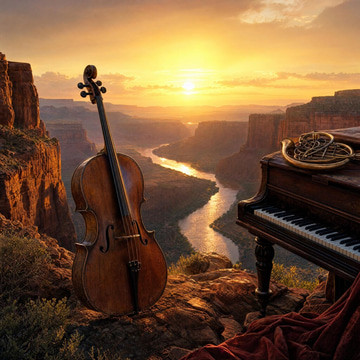 Sonilo Text to Music sample: Hopeful orchestral score with cello, piano and horns, like dawn breaking over desert canyon cliffs.