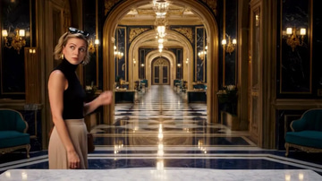 Veo 3.1 1080p sample: A figure in a gilded palace hallway