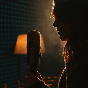 A backlit, shadowed person speaks into a studio microphone, their identity hidden in silhouette.