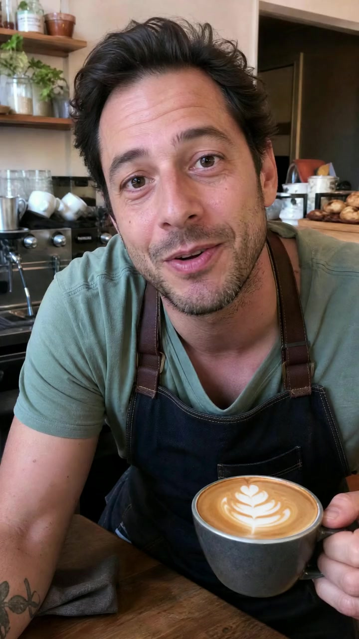 A cafe owner, talking to camera