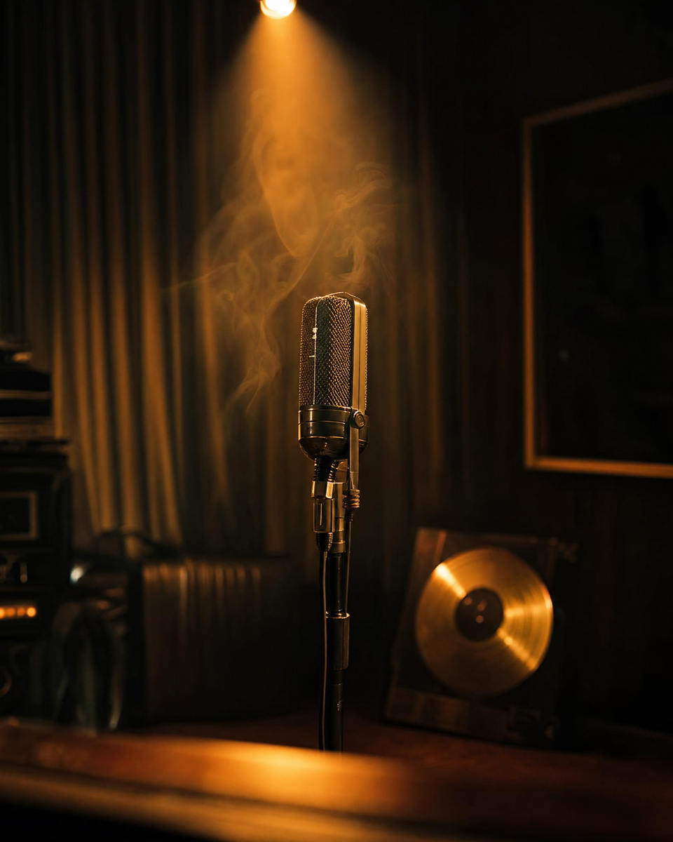 A ribbon microphone before the take