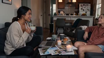 Seedance 2.0 sample: Two friends in conversation in a sunlit lounge