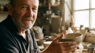 Kling 3.0 (Image) sample: A potter in a workshop turning a bowl in warm light