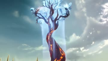 Kling O3 sample: A blue-flame tree standing over a spiralling flower meadow